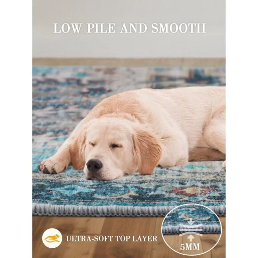 New 5x7 Vintage Area Rug, Washable Low-Pile Non-Slip Carpet for Home & Office